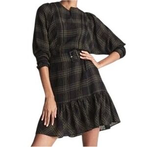 REISS Daisy Black Plaid Textured Mini Dress with Belt - Size 6